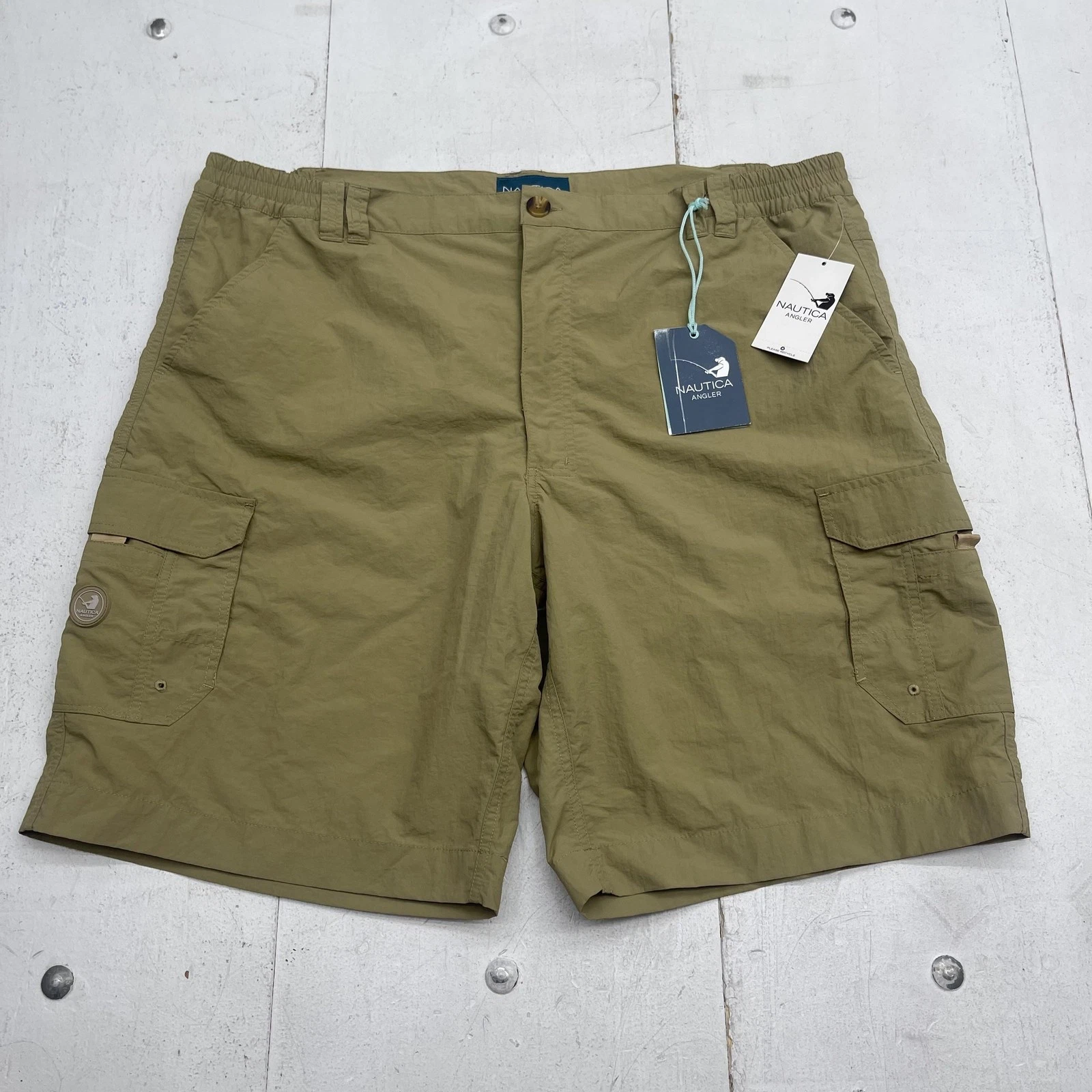 Nautica Shorts Mens XL 42 Beige Cargo Elastic Waist Quick Dry 10 Inseam Casual