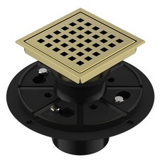 Square Shower Drain 4 Inch Brushed Gold, Stainless Steel Shower Floor Drain Kit