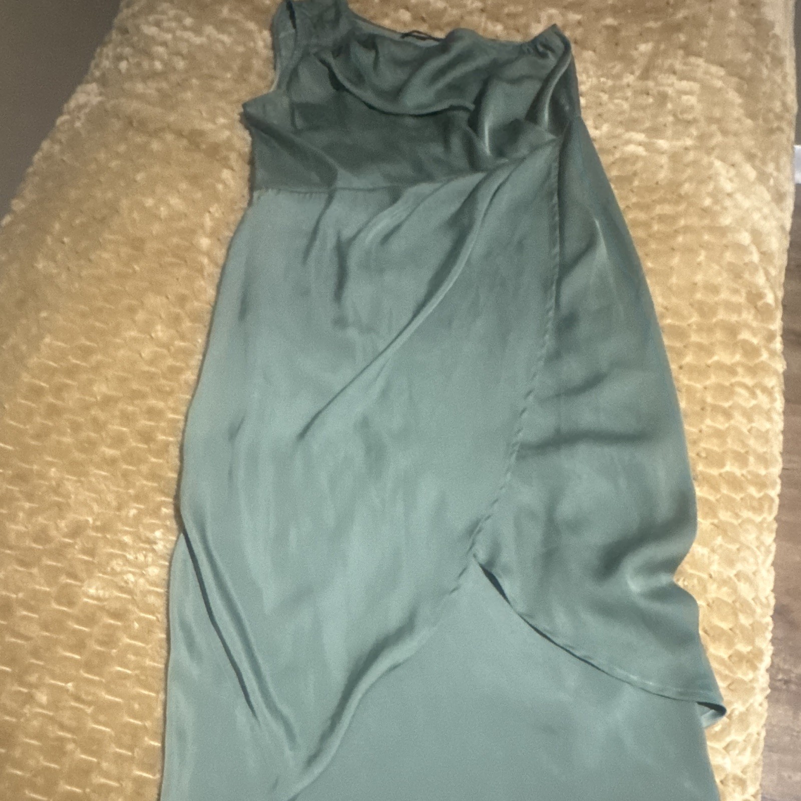 Prettygarden Green Solid Sheath Dress Ruffle Accent Asymmetric Women’s L