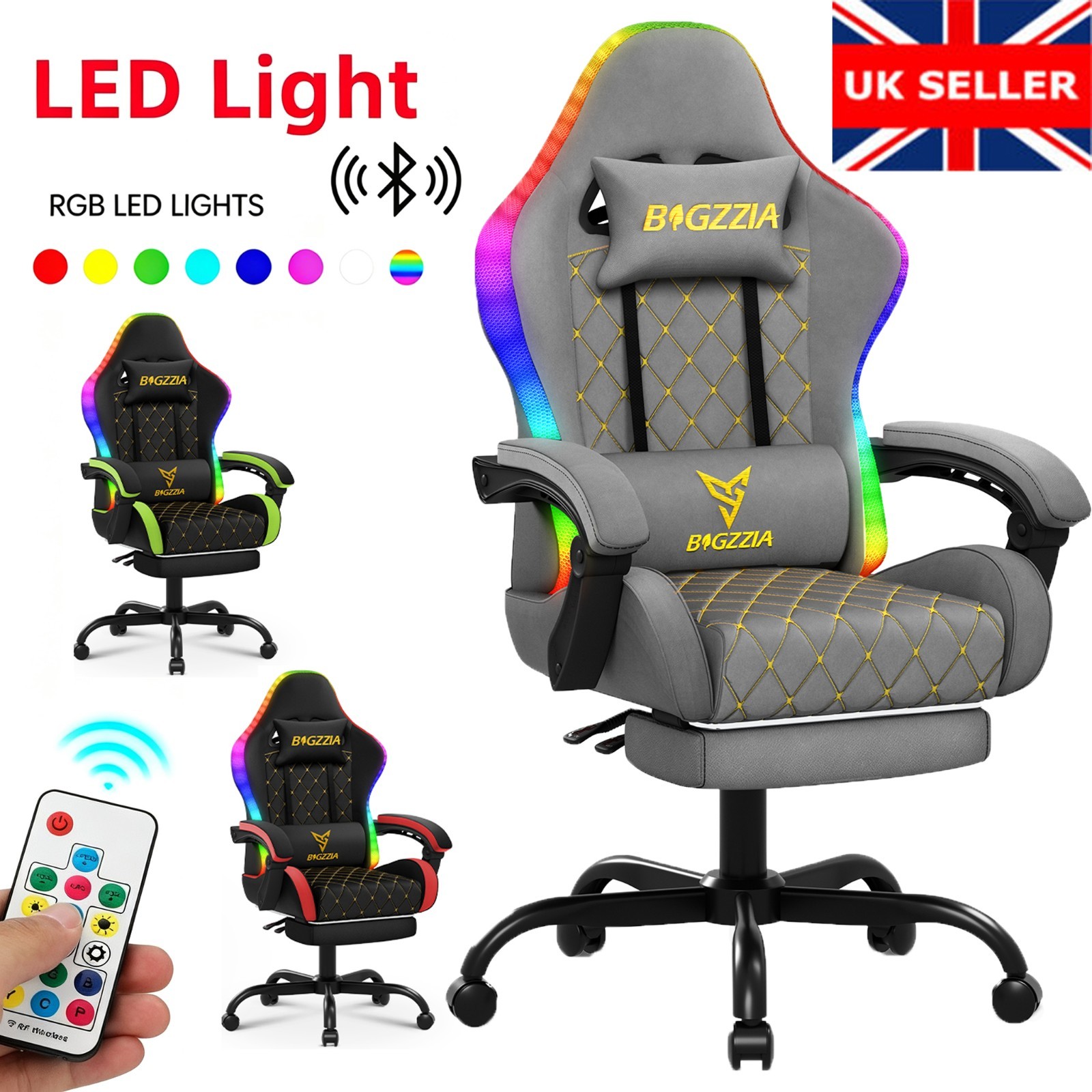 Gaming Chair w/ Footrest Office Computer Massage Ergonomic Chair & RGB LED Light