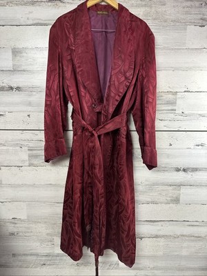 Vtg Rabhor Men s Smoking Jacket Robe Dark Red Satin 40's 50's Silk