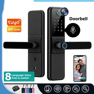 Smart Door Lock Biometric WiFi Tuya Digital Camera Fingerprint IP66 Electronic