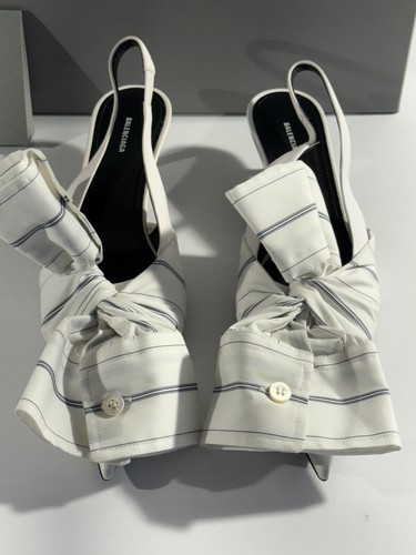 Balenciaga Knife Chemise Sling 40 soft Nappa stripe toe shirt slingback EU37 US7 - Picture 12 of 17