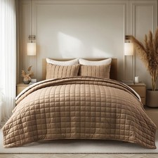EVERGRACE Pearl Velvet Quilt King Size Bedding Sets, Luxurious Soft Velvet