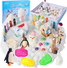 Snow Sensory Bin, Play Sand Art Kit for Kids with Sensory Sand, Arctic Animal Fi