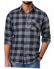 Mens Flannel Shirts Long Sleeve Plaid Button Down Shirt X-Large Buffalo Gray