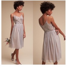 BHLDN Adrianna Papell Bellina Beaded Sequin Tulle Midi Dress Formal size 0