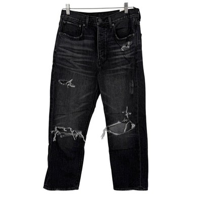 American Eagle 90s Boyfriend Jeans Rocker Black High Rise Distressed 6 Short 28W