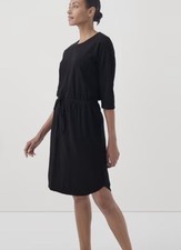 PACT Sm Womens Relaxed Slub Tie Waist Dress Black Organic Cotton Beach Work 3