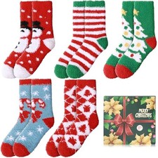Womens Fuzzy Christmas Socks: Fluffy Funny 6-11 A-fuzzy Christmas Socks-5 Pairs