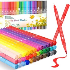 36 Colors Fine  Brush Tip Dual Tip Coloring Marker Pens For Kids 9-12 Adult