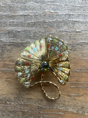 Odd Shaped Decorative Fan Brooch Pin w/Center Stone--Free Ship