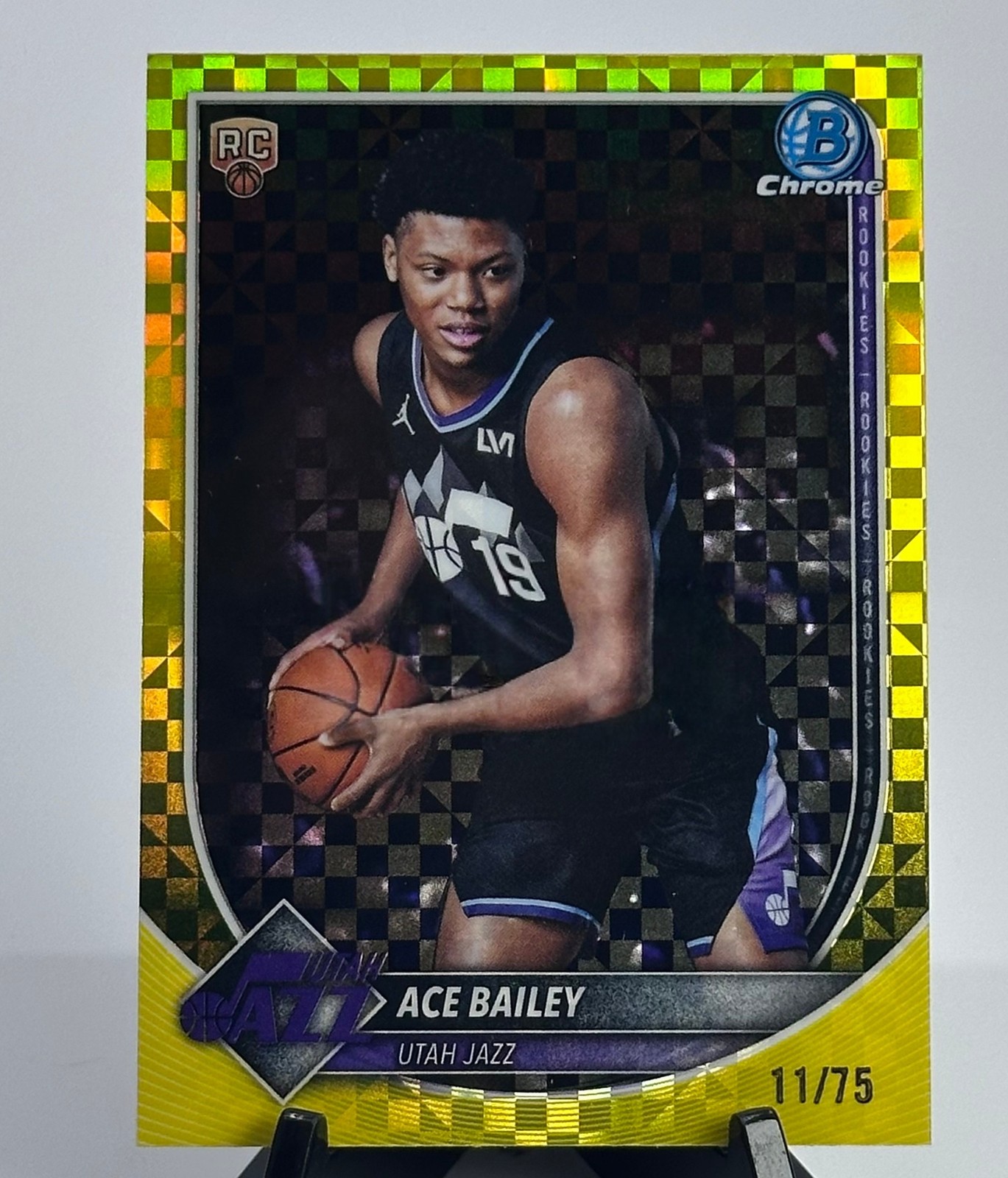 2025-26 Topps Bowman Chrome Ace Bailey #BCV-5 RC Rookie Yellow X-Fractor /75