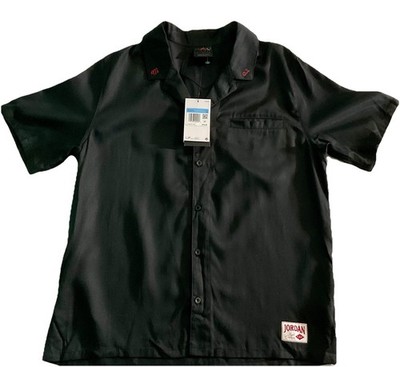 Jordan Shirt Womens Medium Black Red Button Up Flight Classics Retro FN5763-010