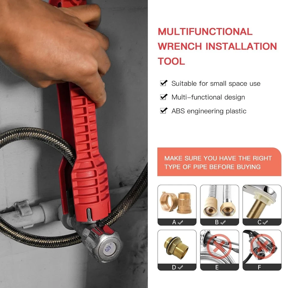 8 in 1 Faucet and Sink Installer Multifunctional Pipe Wrench for Kitchen Home - Image 2 of 4