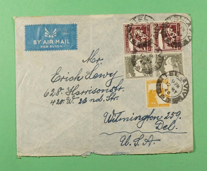 DR WHO 1946 PALESTINE AIRMAIL TEL AVIV TO USA R64645