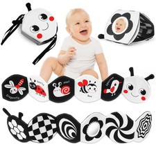 Schwarz-Weiß Baby Stoffbuch mit Spiegeln, Doppelseitig, Lernspielzeug für Neugeb