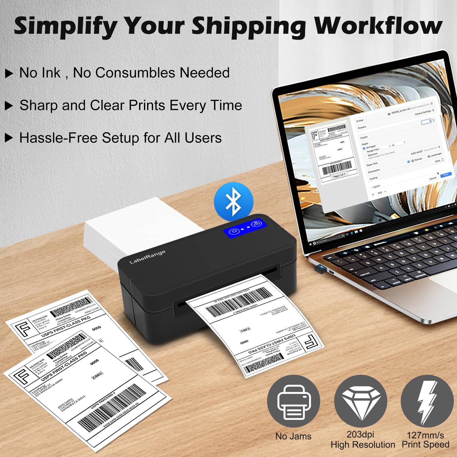 Bluetooth Thermal Label Printer for Mac, Windows, Phone, Tablet, Wireless 4x6...