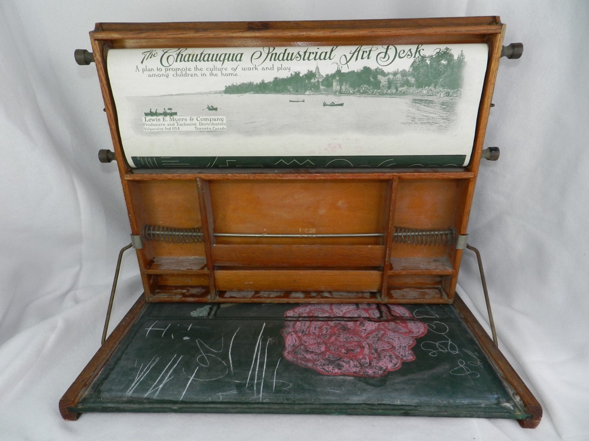Antique 1913 Lewis E. Myers Chautauqua Industrial Art Desk w/ US  display picture 1