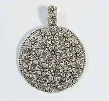 Large Silver round floral necklace pendant