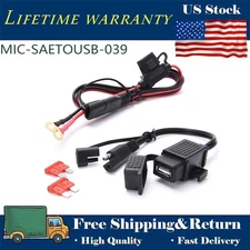 Motorcycle Waterproof SAE To USB Cable Charger Adapter Phone GPS Outlet 2.1A USA