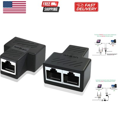 Ethernet Splitter Adapter 1 to 2 Port for Cat5, Cat6 & Cat7 Cables - 2 Pack