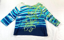 women's Weekends tops size small blues floral pullover 3/4 sleeve round neck