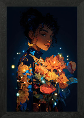 Blumenportrait einer Frau gerahmtes Wandbild Poster Leinwanddruck Bild