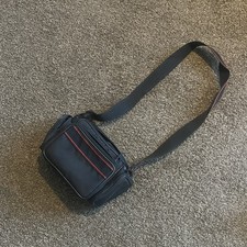 Black Camera Bag With Shoulder Strap Dual Top Zipper Red Interior