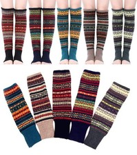 Chic Leg Warmers Crochet Leggings Winter Fair Isle Knee High Knit Warmer Socks
