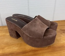 Larroude Miso Brown Suede Platform Mule Heels Chunky Slip On Sandals Size 9