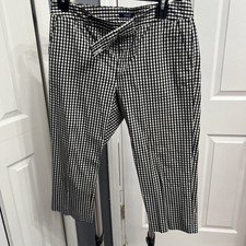 CHAPS Black White Gingham Check Slimming Cropped Dress Pants New Size 6