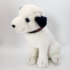 Vintage RCA Nipper Dog Plush 11" White Fur Tilted Head Dakin 1980 Stuffed Animal