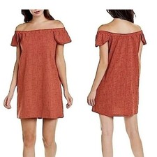 Madewell Womens Rust Red Dress M Off the Shoulder Flutter Sleeve Boho Shift Mini