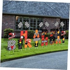 18 Pcs Happy Birthday Yard Signs with Stakes, 16 Inches Birthday Party Race Car