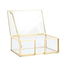 Metal Frame Clear Glass Name Card Organiser Desk Business Card Storage Case