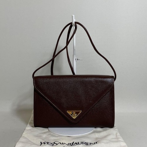 Yves Saint Laurent Shoulder Bag Leather Brown Authentic Japan 061448