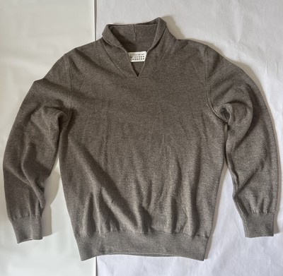 Maison Martin Margiela Men s 100% Wool Knitted  Sweater Shawl Neck Beige Size L