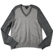 Banana Republic Sweater Mens Large 100 Extra Fine Merino Wool Gray Contrast