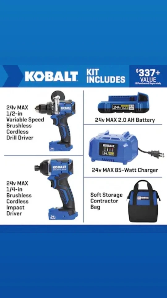 Kobalt 24-volt 2-Tool Brushless Power Tool Combo Kit with Soft Case - Image 2 of 4