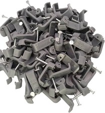 Image of 100 x Grey Flat Cable Clips /Tacks for 2.5mm Twin & Earth - Brand new pack