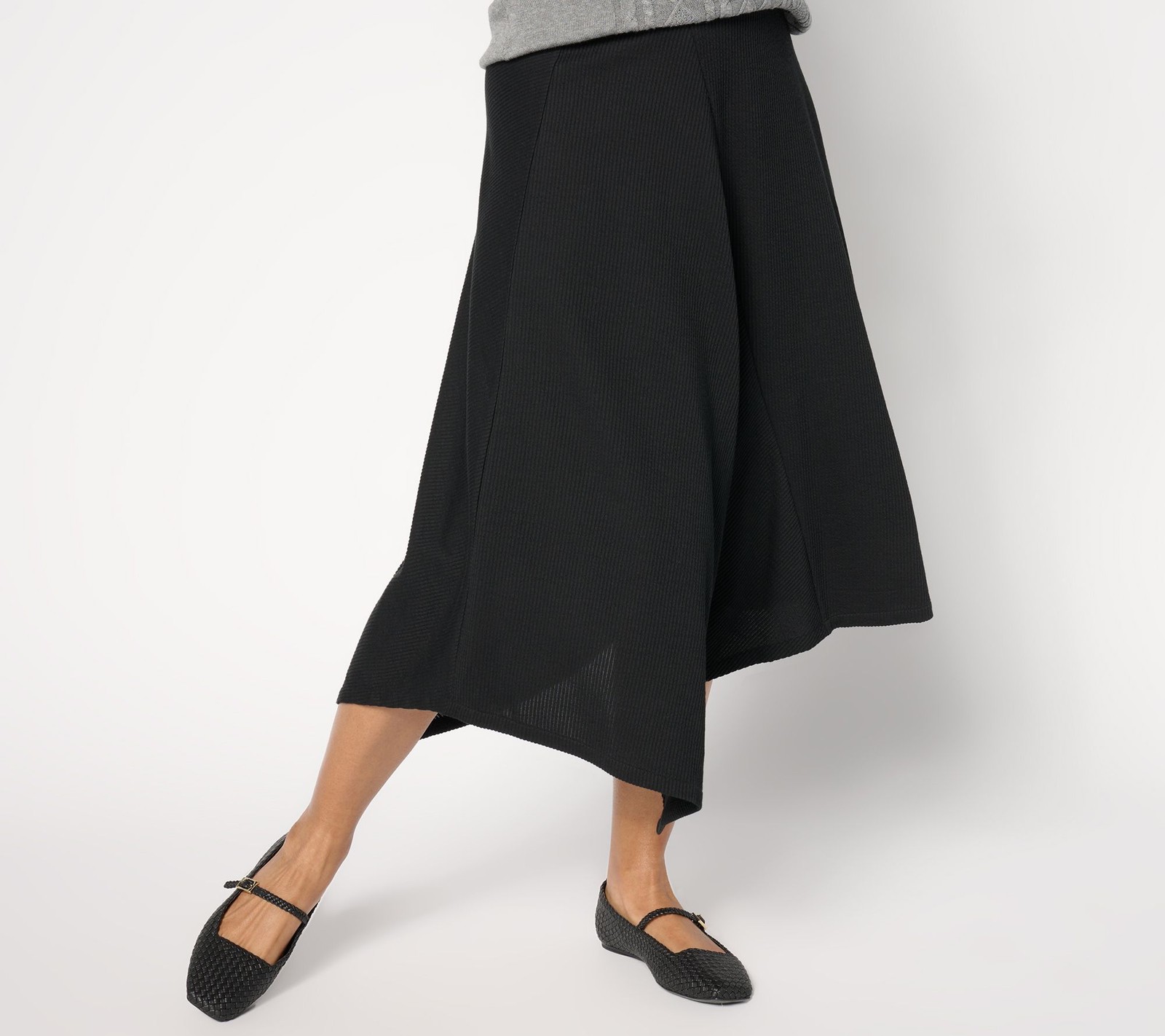 BEAUTIFUL by Lawrence Zarian Women's Skirt Sz L Asymmetric Rib Knit Black