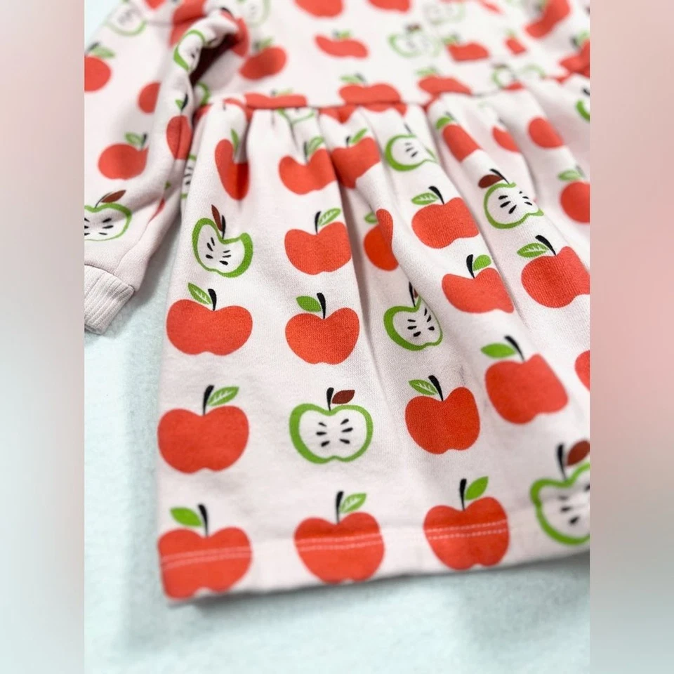 SIGUIENTE Vestido Bebé Rosa Claro Estampado Manzana Línea A Manga Larga Escuela Talla 12-18M Foto 3 de 4