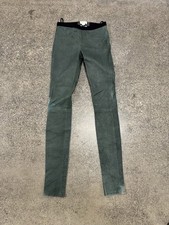 Helmut Lang Women Leggings SZ 2 Lamb Leather Khaki Green Stretch Leather