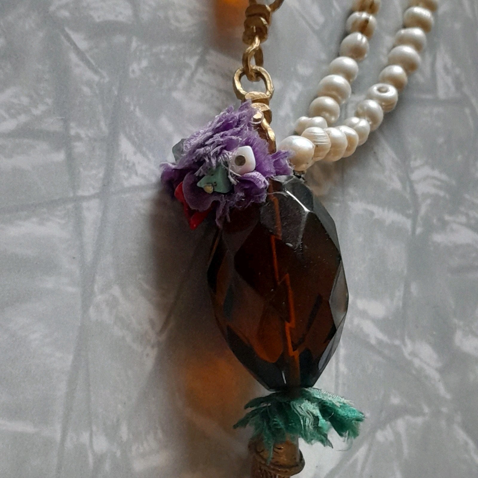 NECKLACE ARTISAN STATEMENT OOAK ASSEMBLAGE PEARL … - image 8