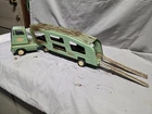 Vintage 1960's Green Tonka Truck Car Hauler Flatbed Tractor & Trailer With Ramps