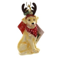 Noble Gems Yellow Labrador Retriever with Antlers Glass Ornament