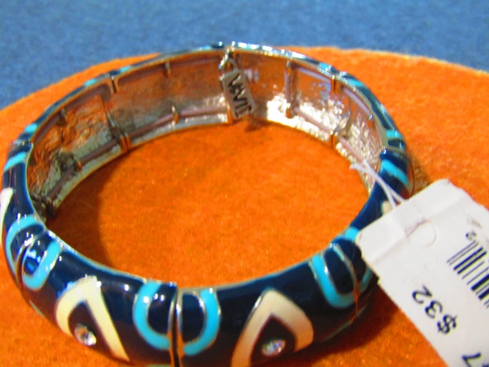 ViVI Indigo Mod 弹力手链蓝色白色珐琅透明水晶全新带标签 32 美元 — 第 3/4 张图片