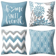 Blue Pillow Covers 18x18 Set of 4 Decorative Couch Throw Pillow Cushion Cover...