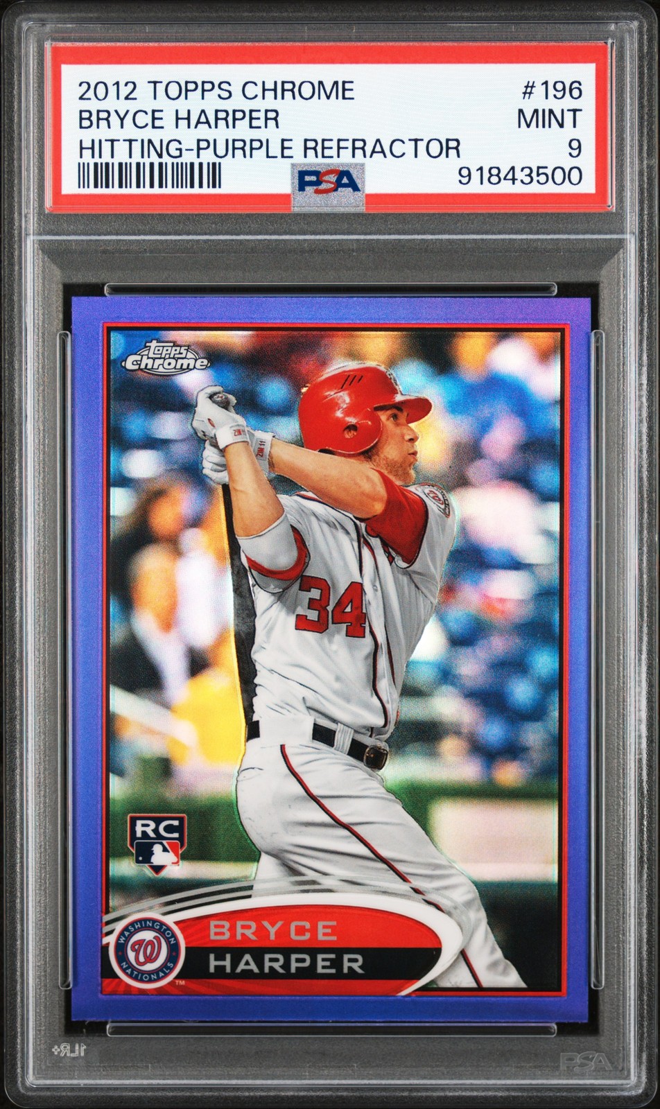 2012 TOPPS CHROME PURPLE REFRACTOR #196 BRYCE HARPER ROOKIE RC PSA 9